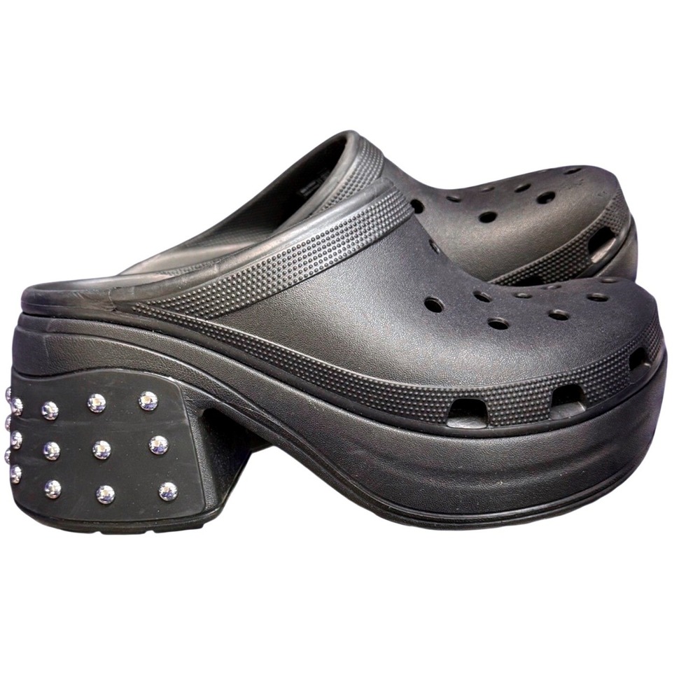 Crocs Siren Studded Platform Heel Clogs Black Platform Punk Goth Y2K M10 W12